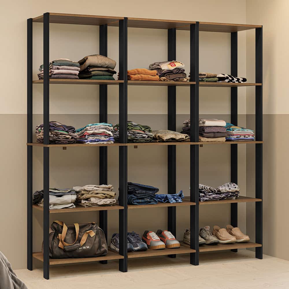 "Madesa - Wardrobe Clothes Storage Rack with 15 Open Shelves 70""L - Black/Brown - Rustic/Black" price history on PriceWatchPro
