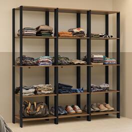 Madesa - Wardrobe Clothes Storage Rack with 15 Open Shelves 70"L - Black/Brown - Rustic/Black