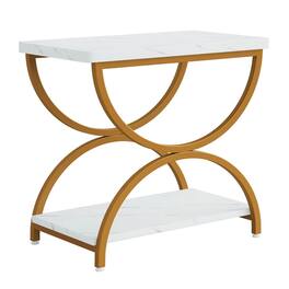 Kadyn - Sofa Side End Table, 2-Tier Couch Table with Stylish Metal Frame,Faux Marble Gold - White