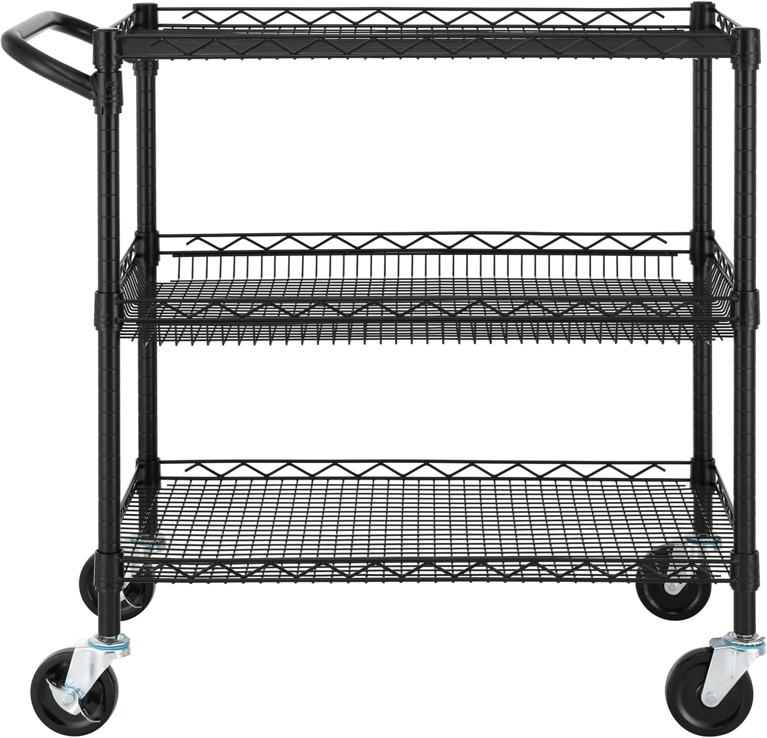 Alt View 6. Finnhomy - Finnhomy 3-Tier Heavy Duty Commercial Utility Cart – NSF Listed Black Steel Rolling Cart with Locking Wheels - Black.