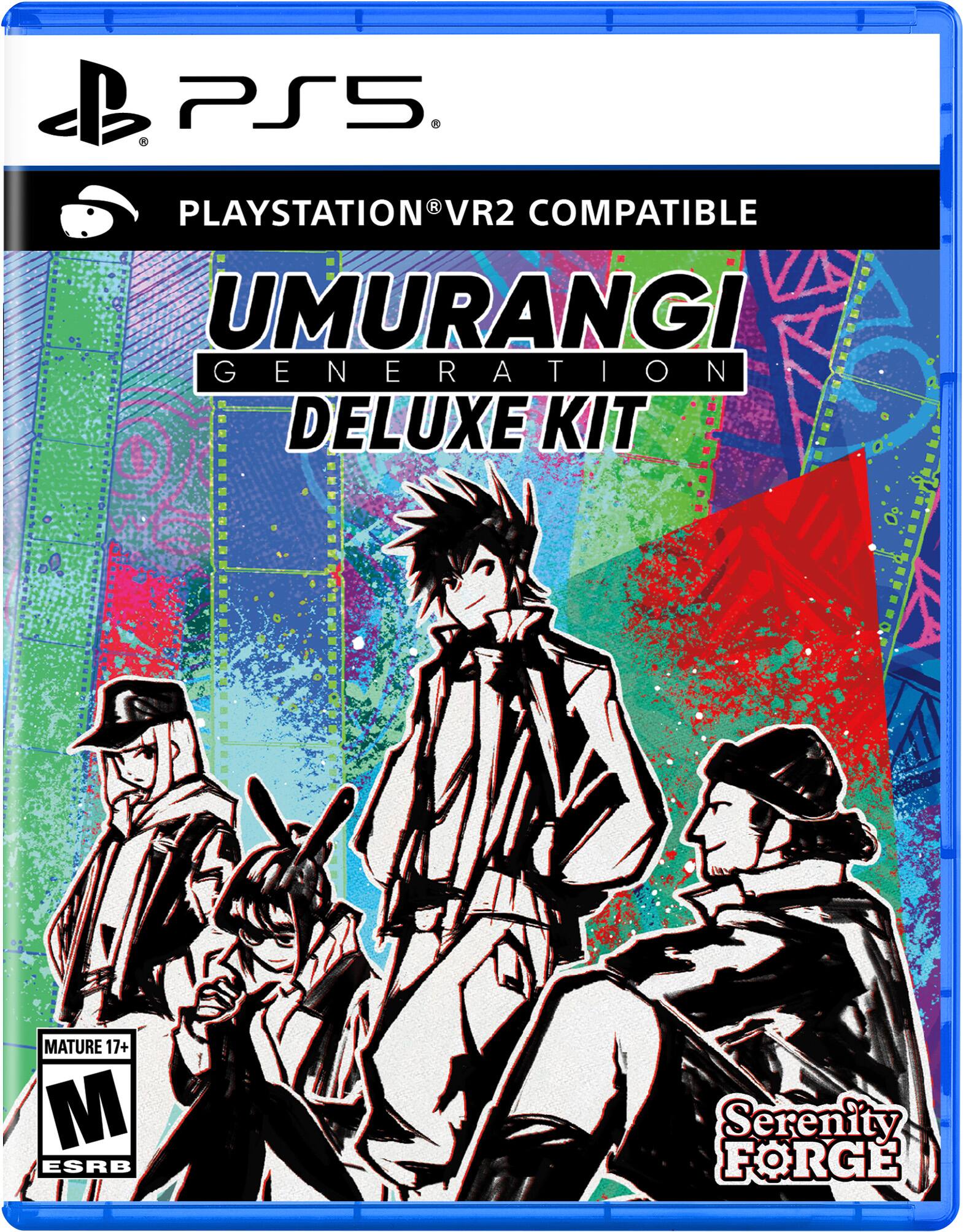 The text on the image reads: "PS5 R PLAYSTATION VR2 COMPATIBLE UMURANGI GENERATION DELUXE KIT MATURE 17+ M ESRB Serenity FORGE."