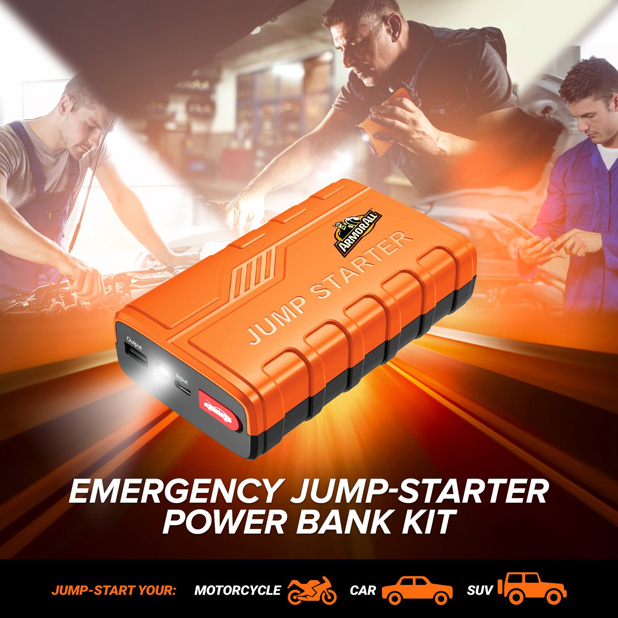 ARMORALL STARTER Capa JUMP NRGNE -ddd EMERGENCY JUMP-STARTER POWER BANK KIT JUMP-START YOUR: MOTORCYCLE CAR SUV