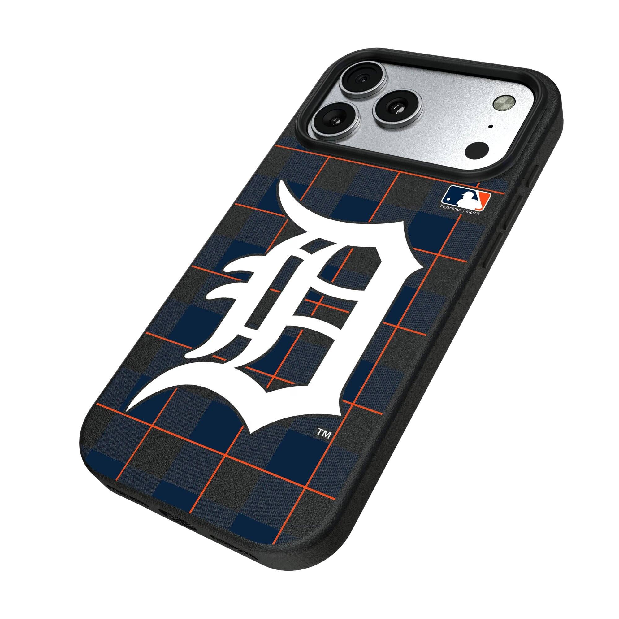 Alt View 1. Keyscaper - Detroit Tigers Plaid Magnetic Bump iPhone Case - 15 - Black.