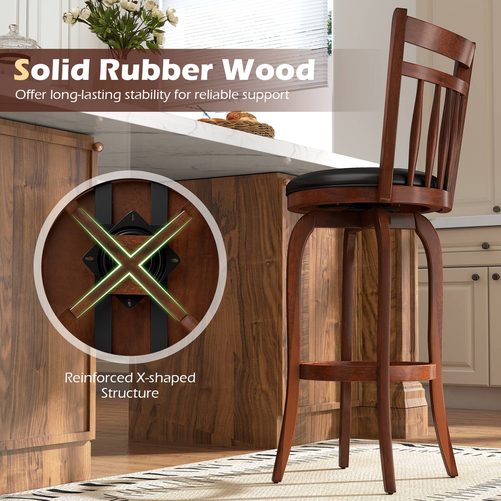 Solid Rubber Wood  
Offer long-lasting stability for reliable support  

Reinforced X-shaped Structure