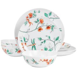 Martha Stewart - 12 Piece Dragonfly Melamine Dinnerware Set - White