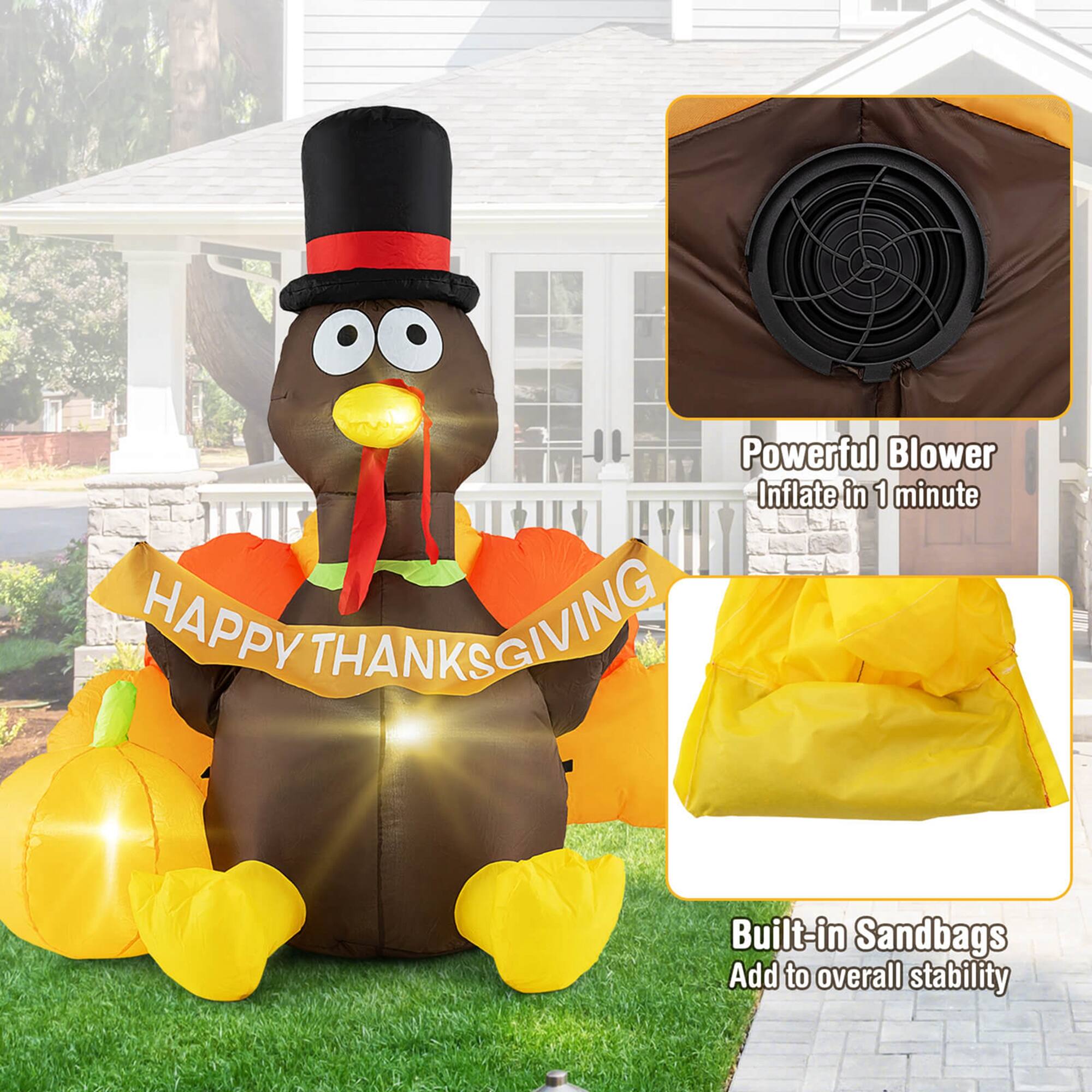 Powerful Blower Inflate in 1 minute  
HAPPY THANKSGIVING  
Built-in Sandbags Add to overall stability