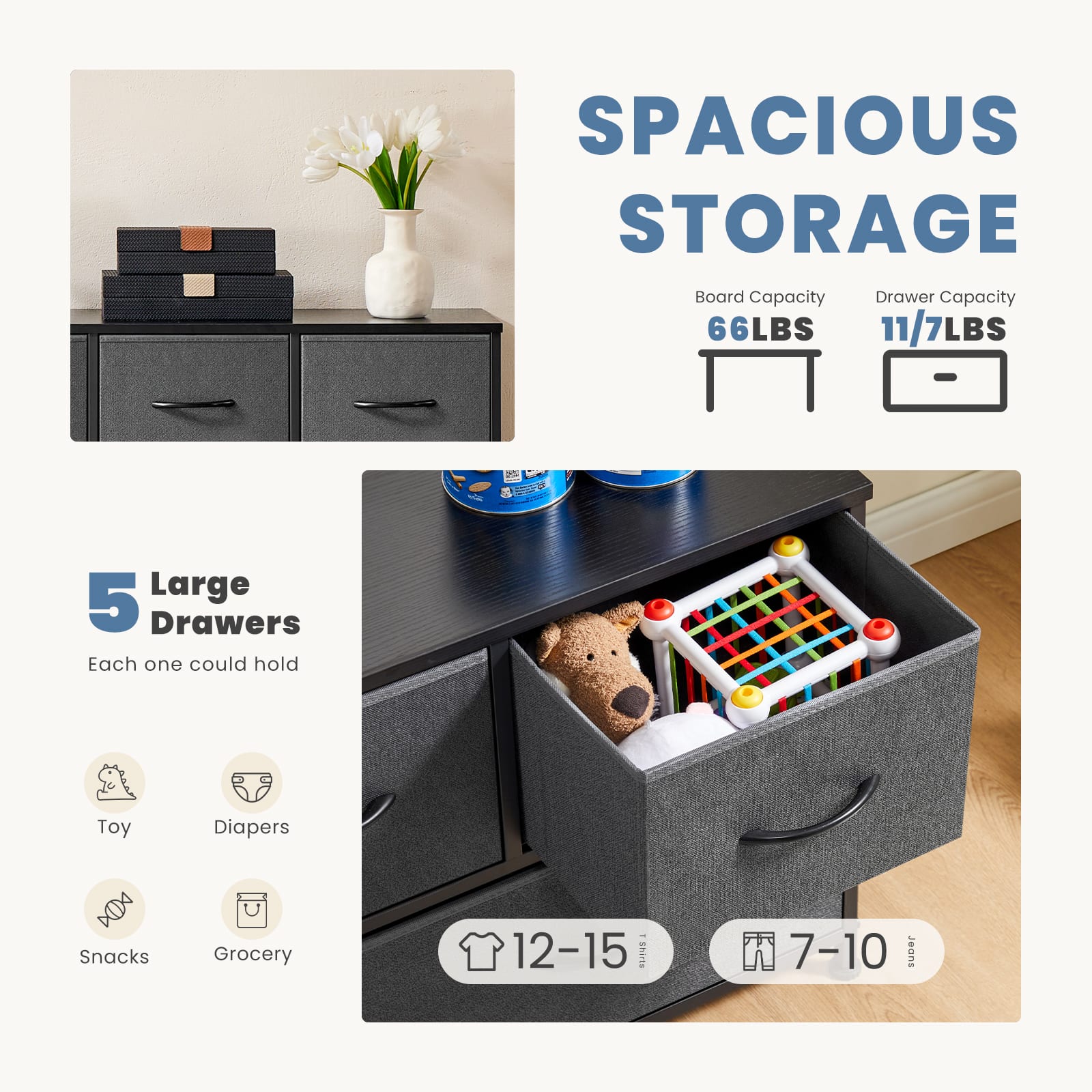Bestier 5 Drawer 39.4 in.W Fabric Storage Tower Dresser