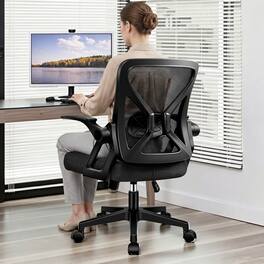 KERDOM - Breathable Mesh Office Chair Desk Chair Adjustable Lumbar Support, Flip-Up Arms, Conference Chair Computer Task Chair - Black