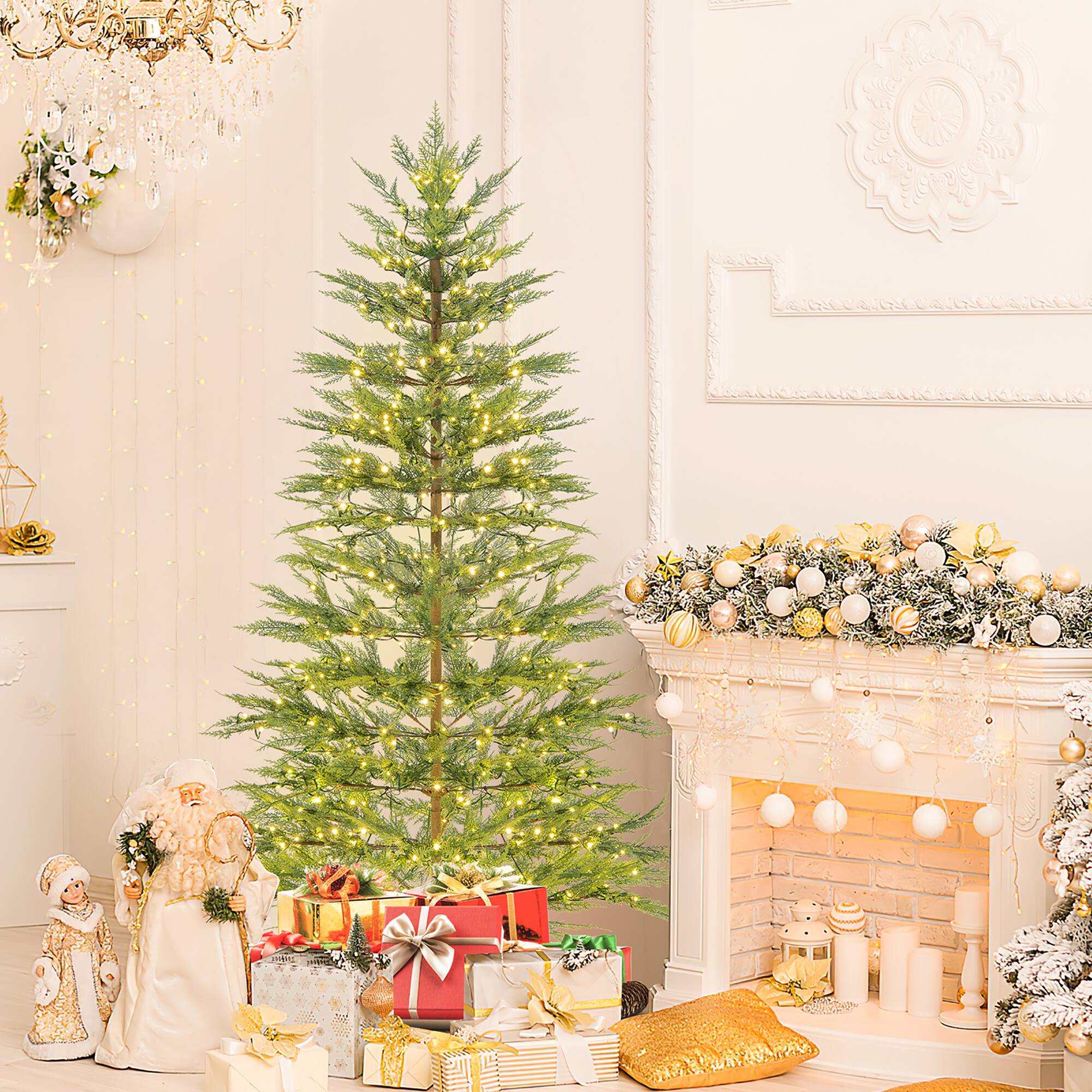 Alt View 3. Gymax - Gymax 6.5 FT Pre-Lit Artificial Christmas Tree Simulated Cypress Xmas Tree w/ Hinges - Green.