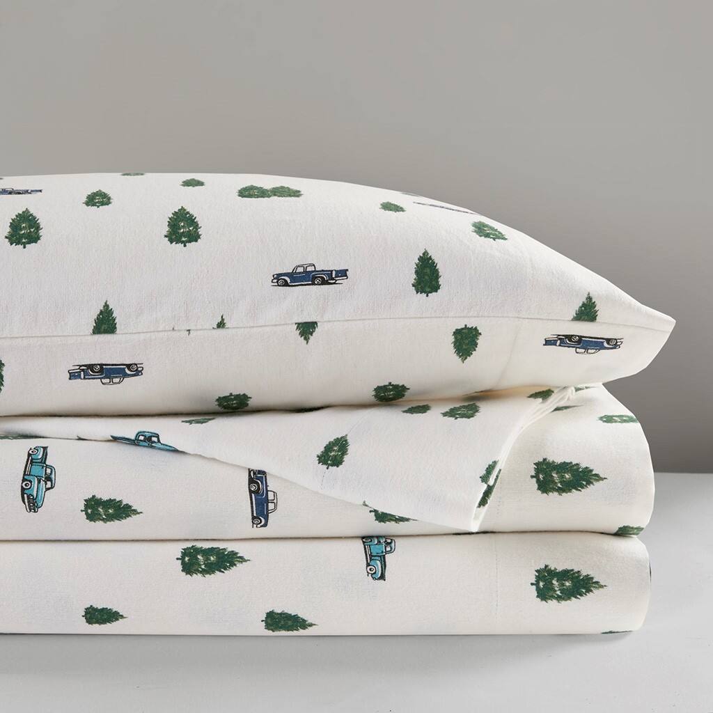 Alt View 4. Gracie Mills - Gracie Mills Kayce Flannel Sheet Set - Green Trees & Trucks.
