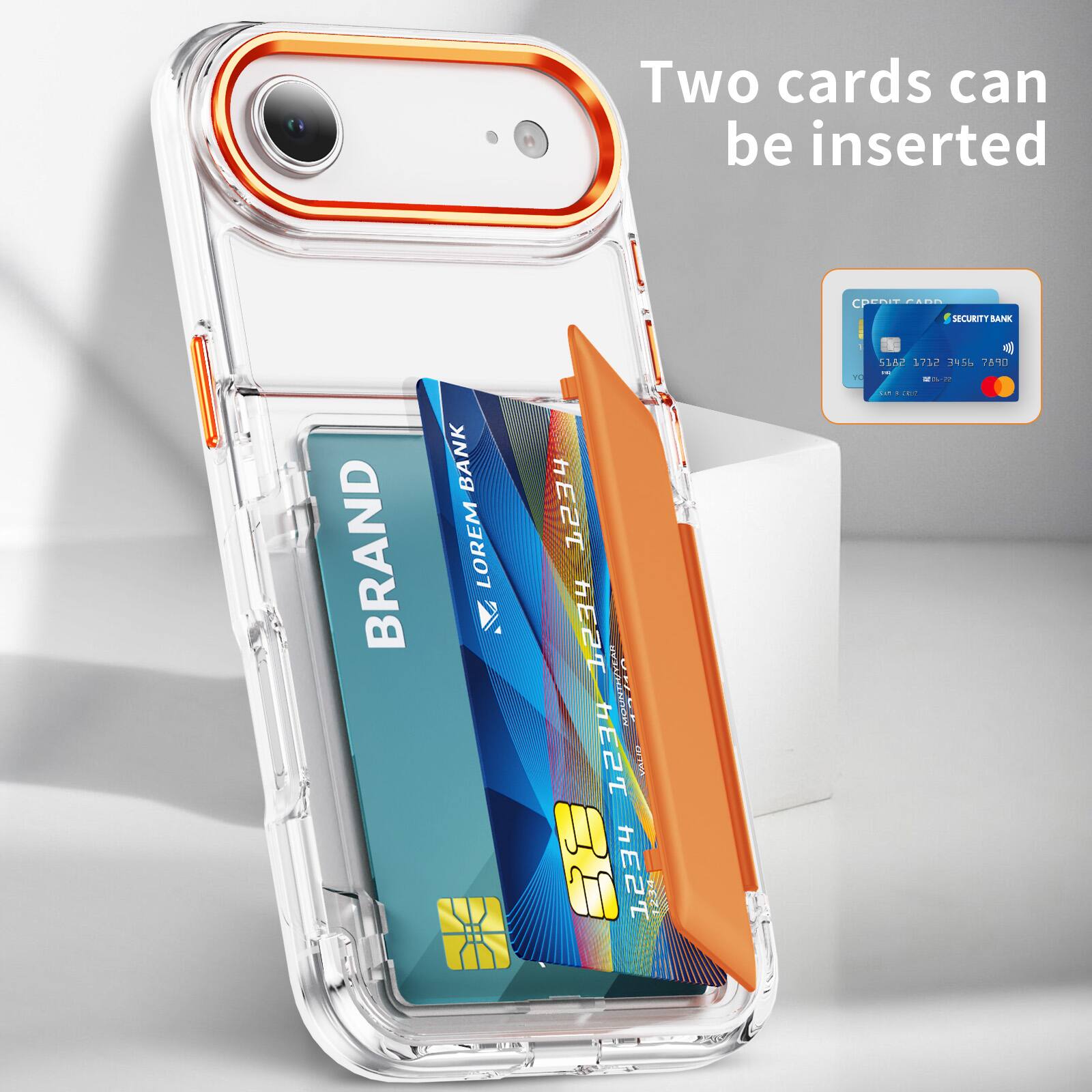 Two cards can be inserted.

CEDT CAOO SECURITY BANK LOREM 1234 hEt 1EPS-PEA EPTHE2T HEST ARCILIP AUTEN E2T 1234 T. ZUT5 1712 2456 7AR0 !