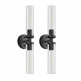 RYHNUYNE - Pair of Hardwired Matte Black Wall Sconces with Clear Glass Shades for Bathroom Vanity, Hallway, and Bedroom Lighting