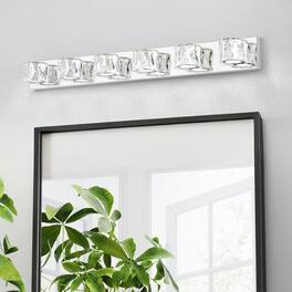 Kadyn - 41" Modern Crystal 6-Light LED Wall Sconce – Elegant Chrome Bathroom Vanity Light with Clear Crystal Shades, Chrome - Silver