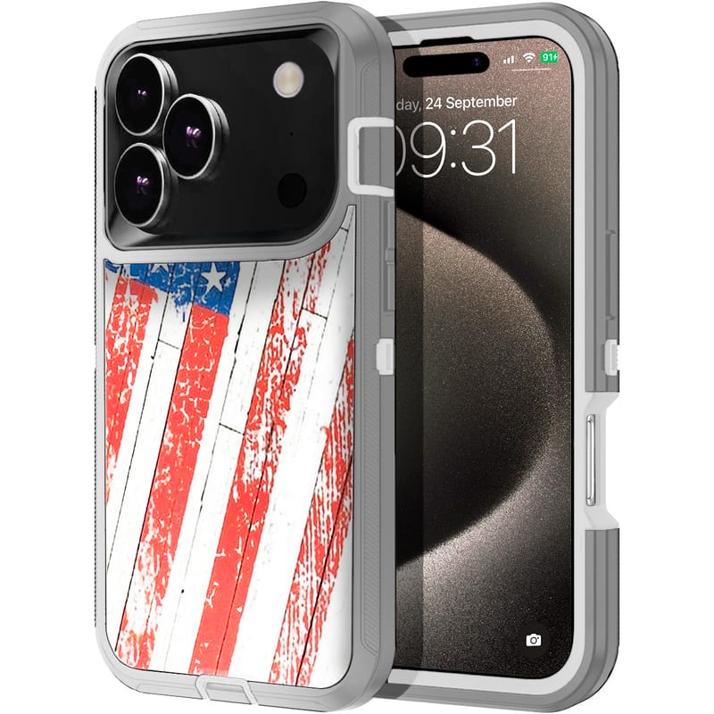 Entronix - Heavy Duty Phone Case for iPhone 17 Pro Max - Triple-Layer Protection - USA Flag