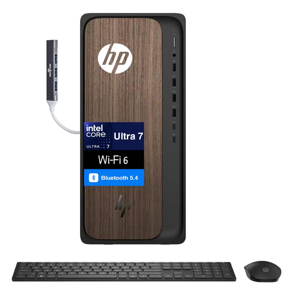 HP - OmniDesk OmniDesk Desktop (Intel Ultra 7-265, 32GB DDR5, 1TB PCIe SSD, Intel Graphics, Win 11 Pro) w/USB Hub - Dark Wood