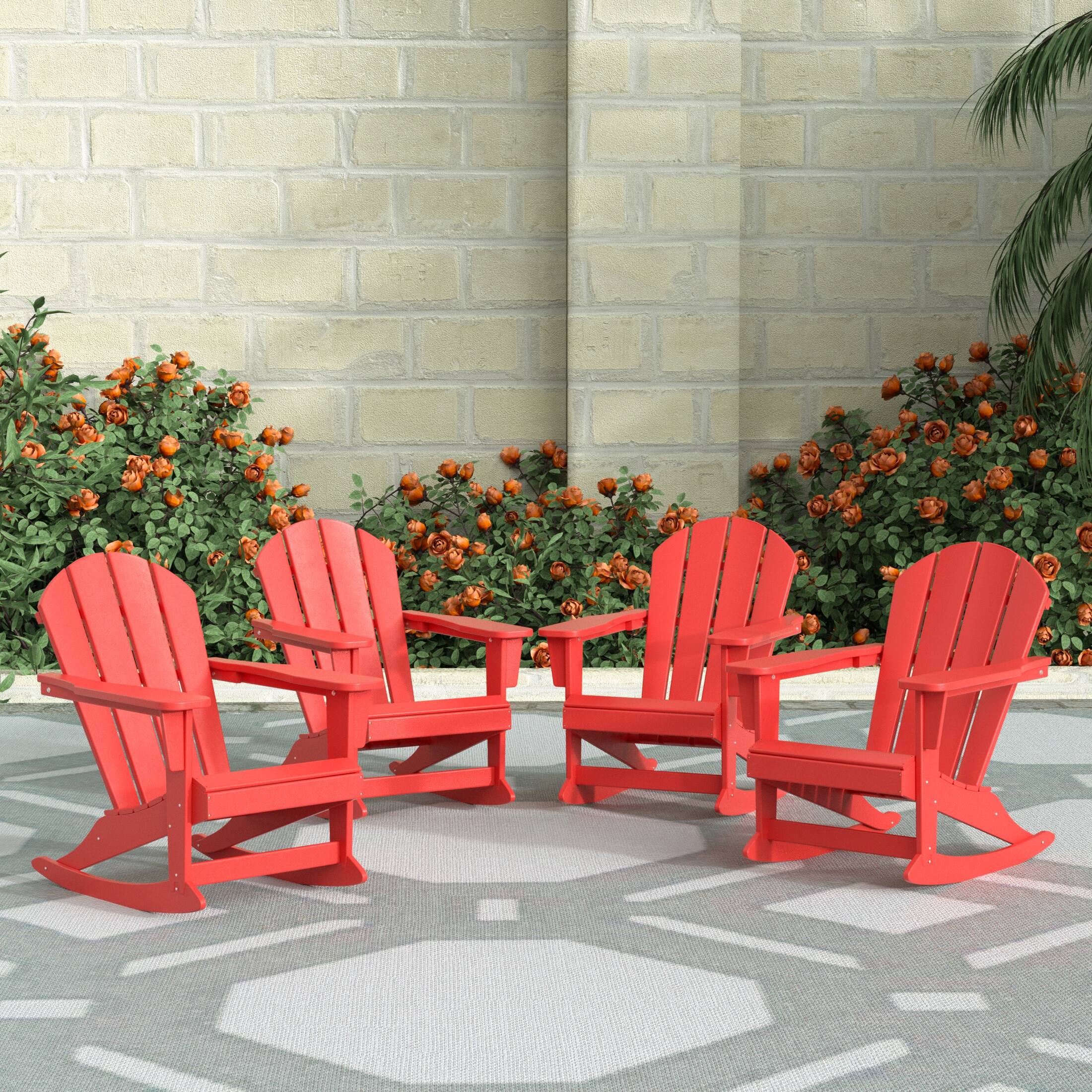 Angle. WestinTrends - WestinTrends Malibu Outdoor Patio Porch Rocking Adirondack Chair (Set of 4) - Red.