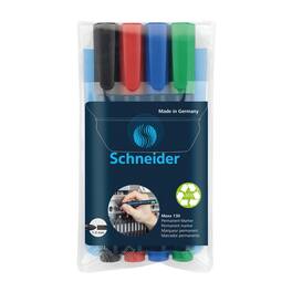 Schneider - Maxx 130 Permanent Markers 1 + 3 mm Bullet Tip 4 Assorted Ink Colors (Black Red Blue Green)