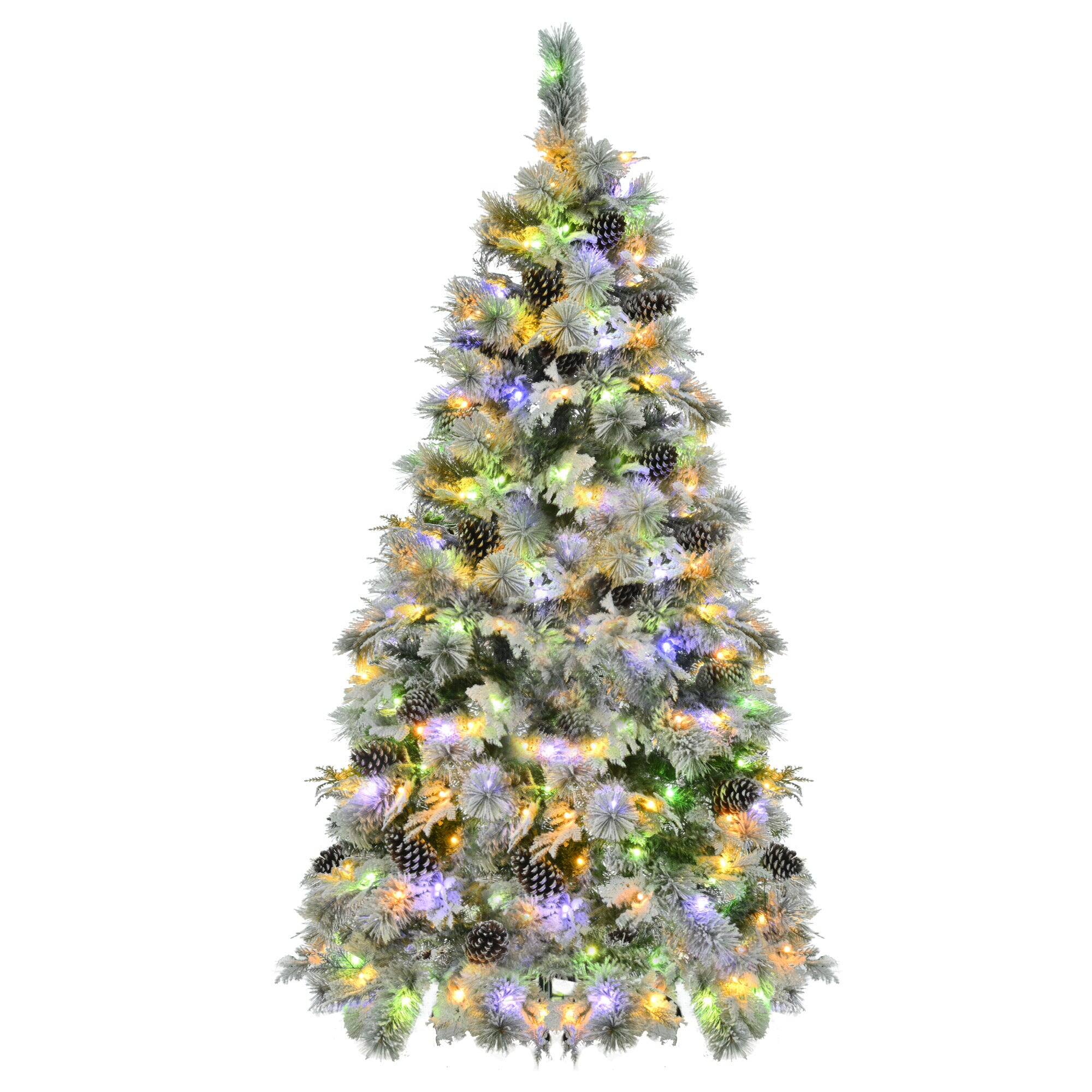 Alt View 4. BreeBe - 6FT Pre-Lit Spruce Snow Flocked Christmas Tree with Pine Cones - White, Green.
