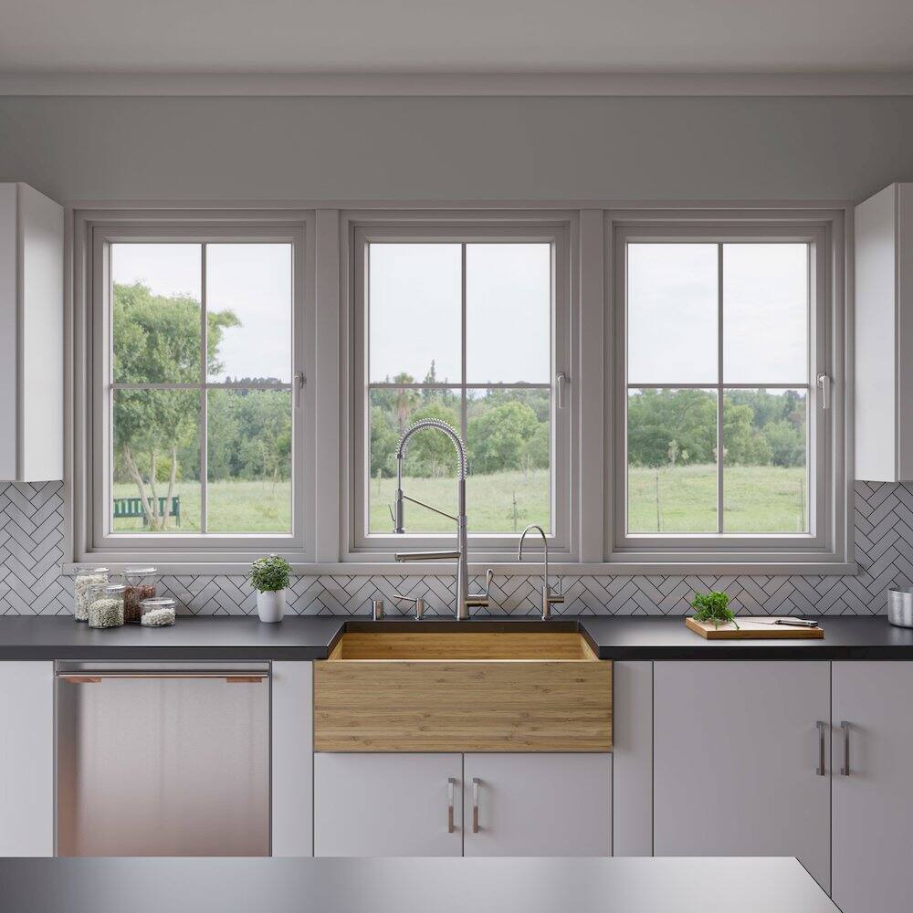 Alt View 6. Alfi - ALFI brand 33 Double Bowl Bamboo Kitchen Farm Sink - Brown.