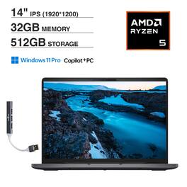Dell - Pro PC14255 Laptop 14.0 WUXGA (AMD Ryzen 5 220, 32GB DDR5, 512GB M.2 PCIe SSD, AMD Radeon 740M, Win 11 Pro) - Black