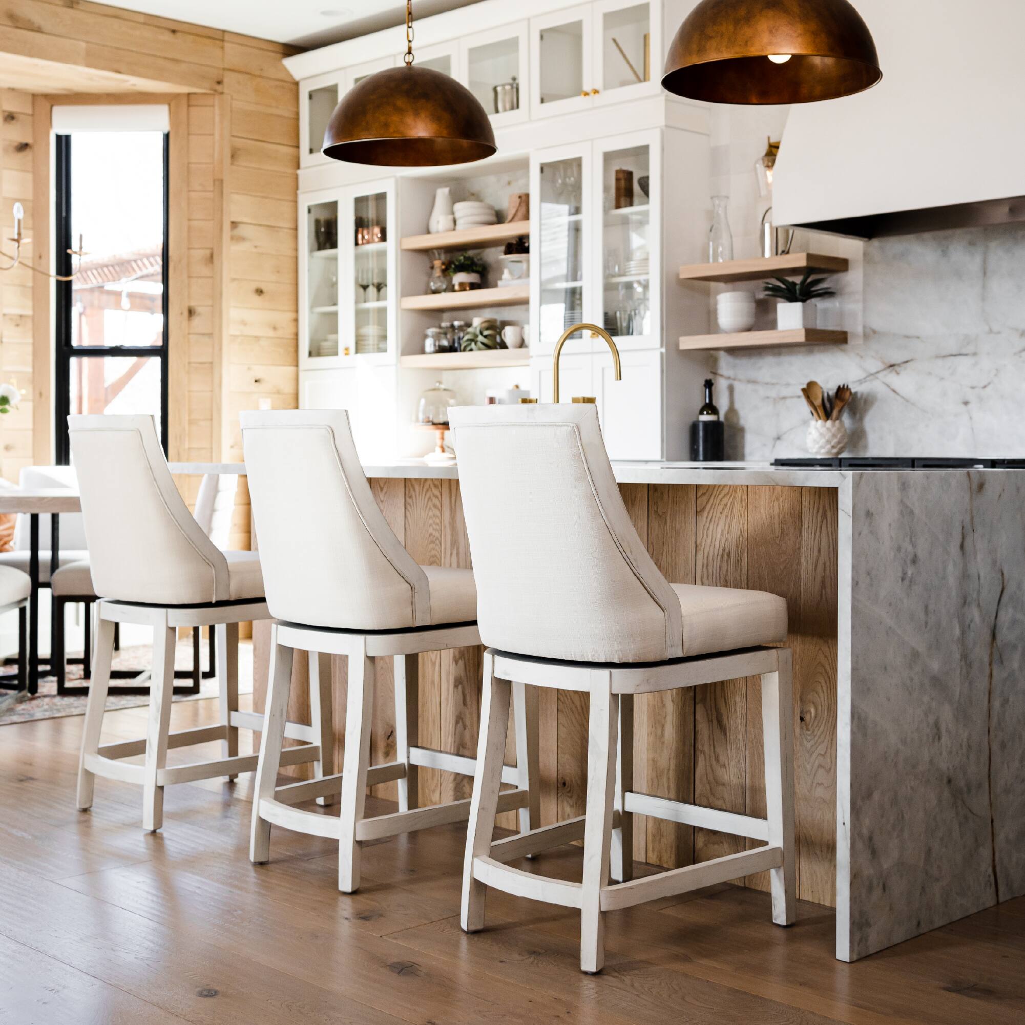 Back. Maven Lane - 31" Vienna Bar Stool in White Oak Finish with Fabric Upholstery - White Oak.