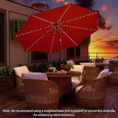 10FT Lighted Patio Umbrella Outdoor Table Market Umbrella with 112 Solar Lights Crank Lifting Handle Tilt System Wine 10FT Lighted Patio Umbrella Outdoor Table Market Umbrella with 112 Solar Lights Crank Lifting Handle Tilt System Wine