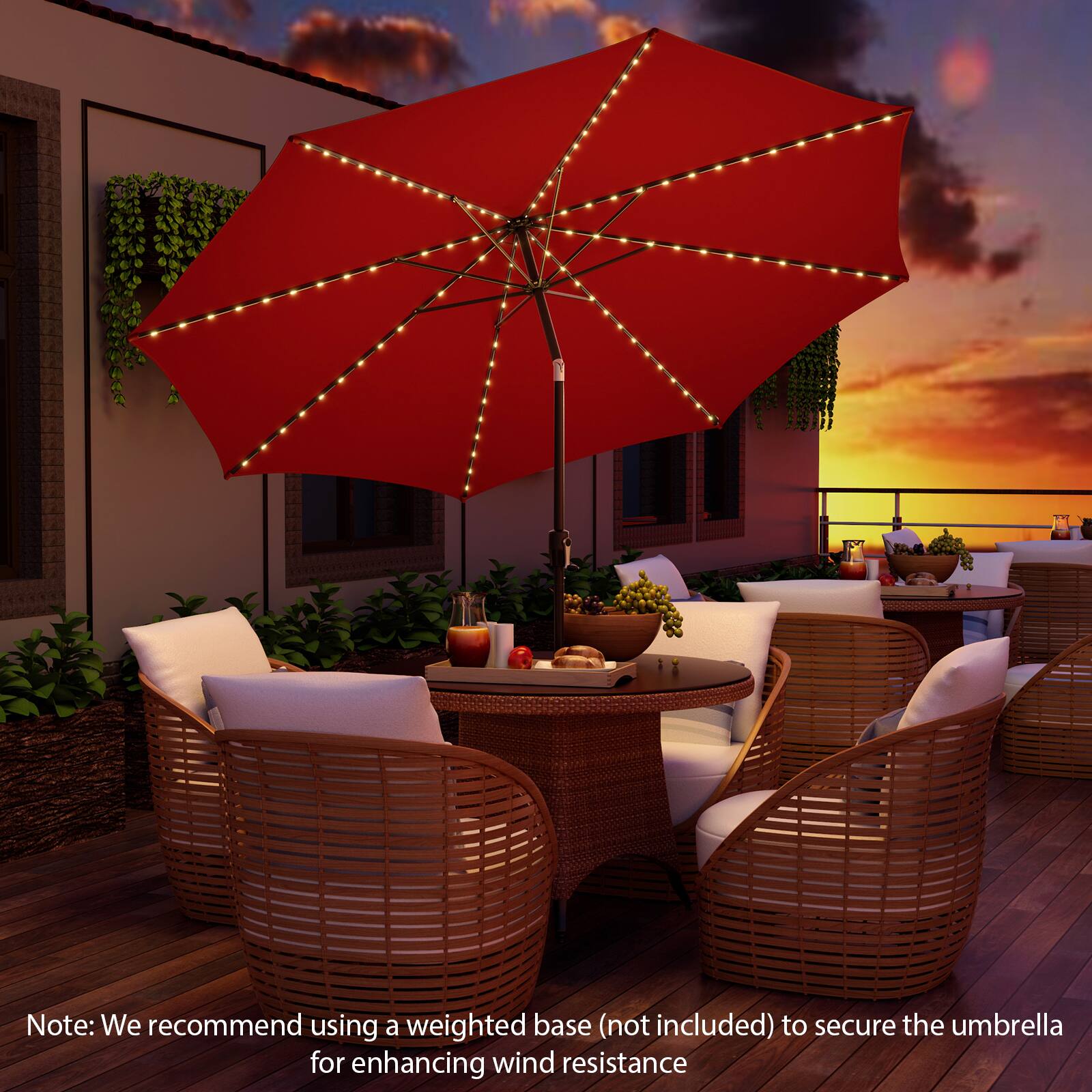 Note: We recommend using a weighted base (not included) to secure the umbrella for enhancing wind resistance.