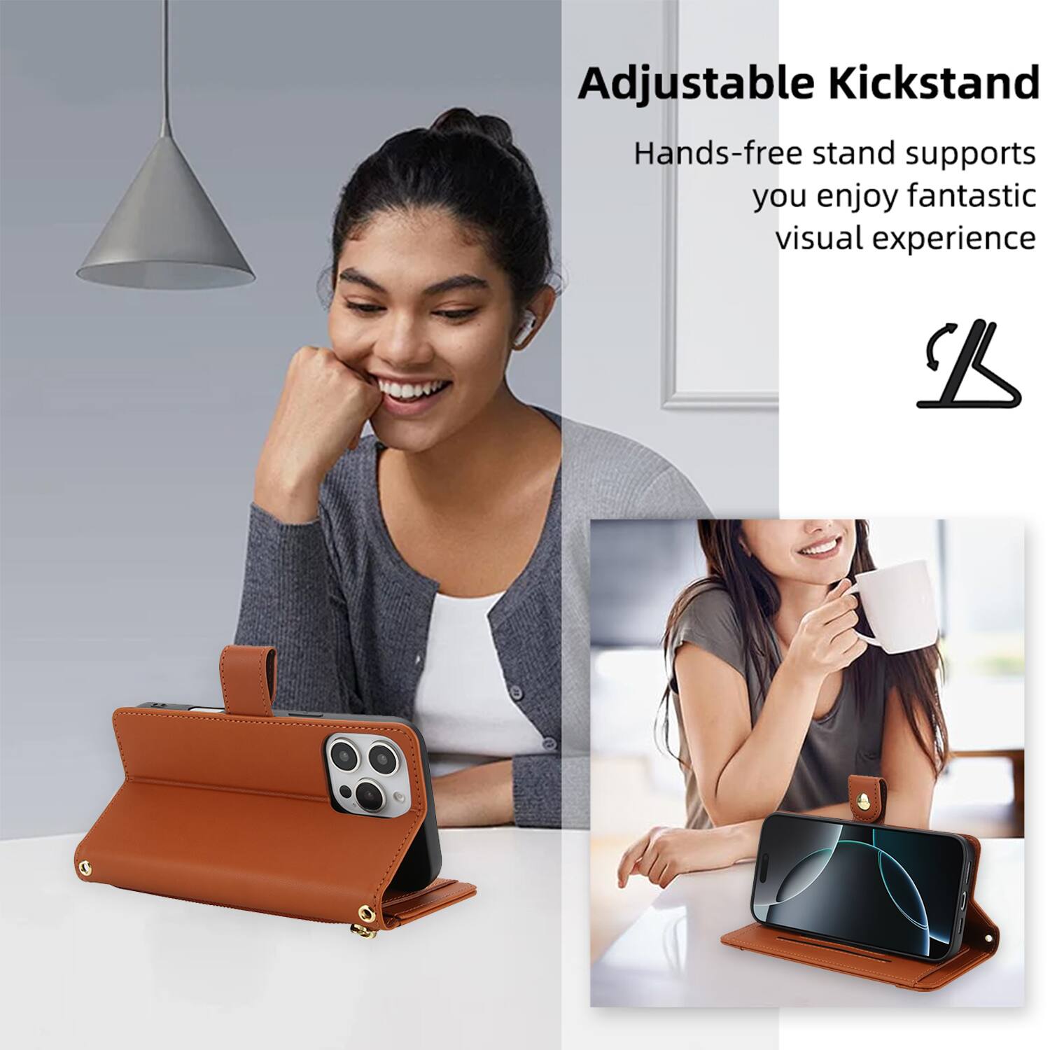 Adjustable Kickstand  
Hands-free stand supports you enjoy fantastic visual experience