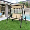 Front. Gymax - Gymax Patio Canopy Swing Outdoor Swing Chair 2-Person Canopy Hammock Beige - Beige.