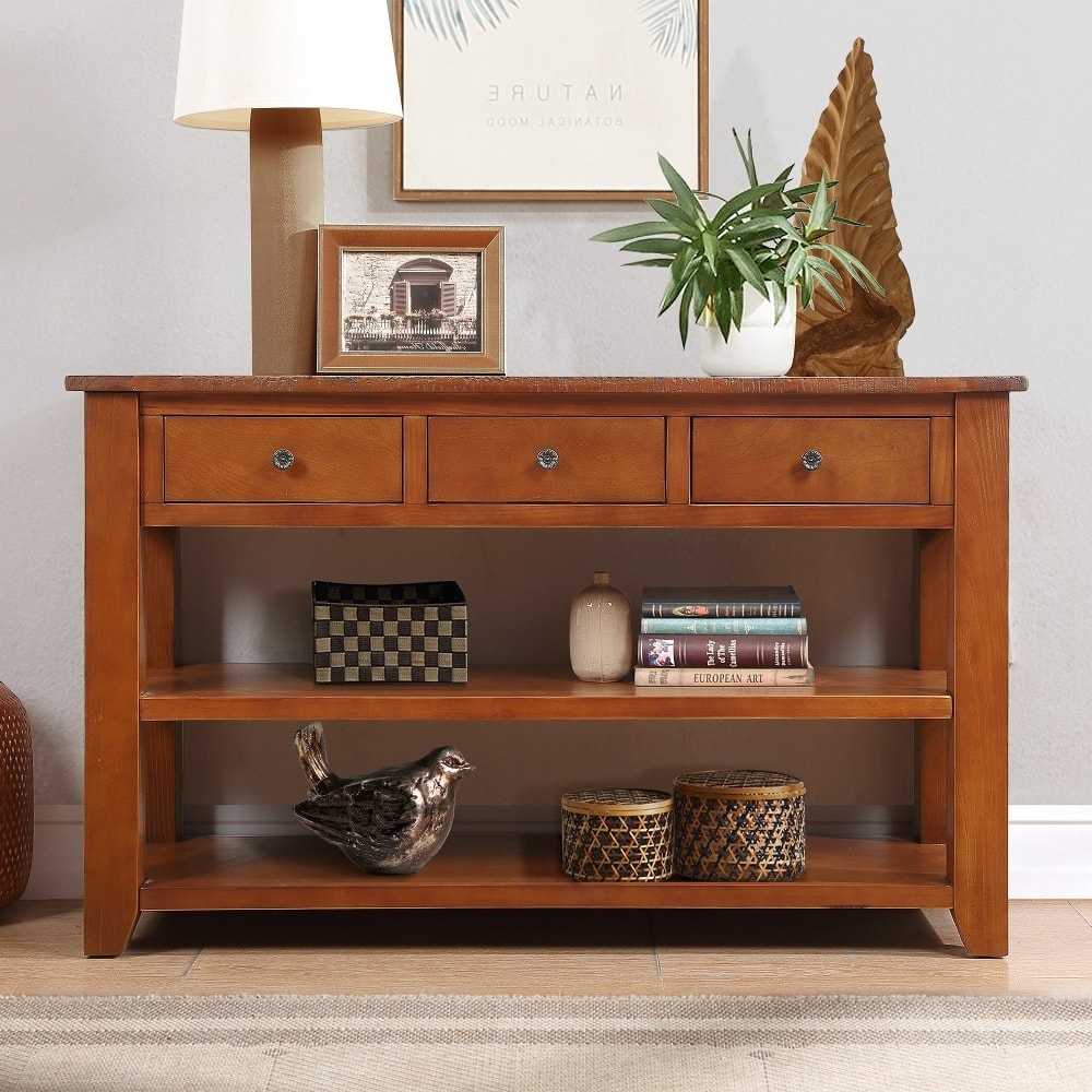 Loheer - 48 Inch Solid Pine Wood Console Table with 3 Drawers - Brown price history on PriceWatchPro