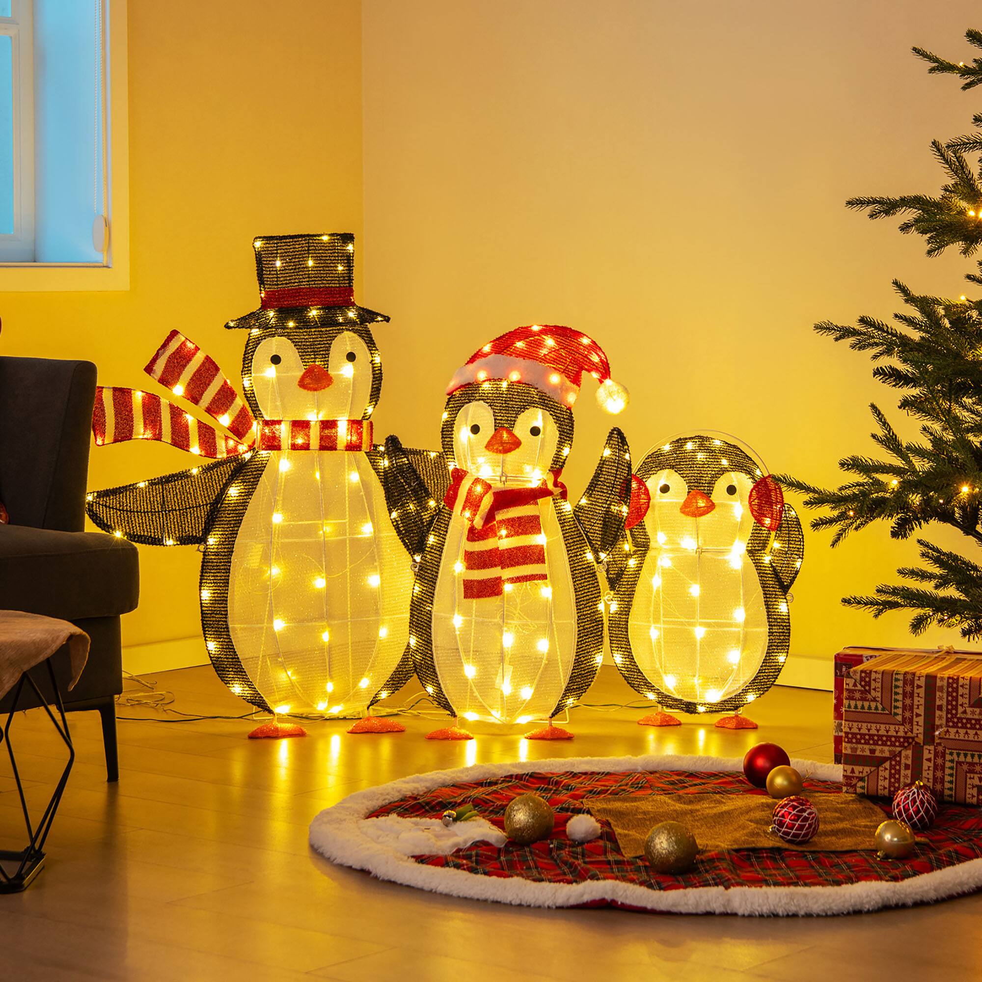 Alt View 8. Gymax - Gymax Lighted Christmas Penguins Set of 3 Christmas Penguin Decorations w/ LED Lights - Multicolor.
