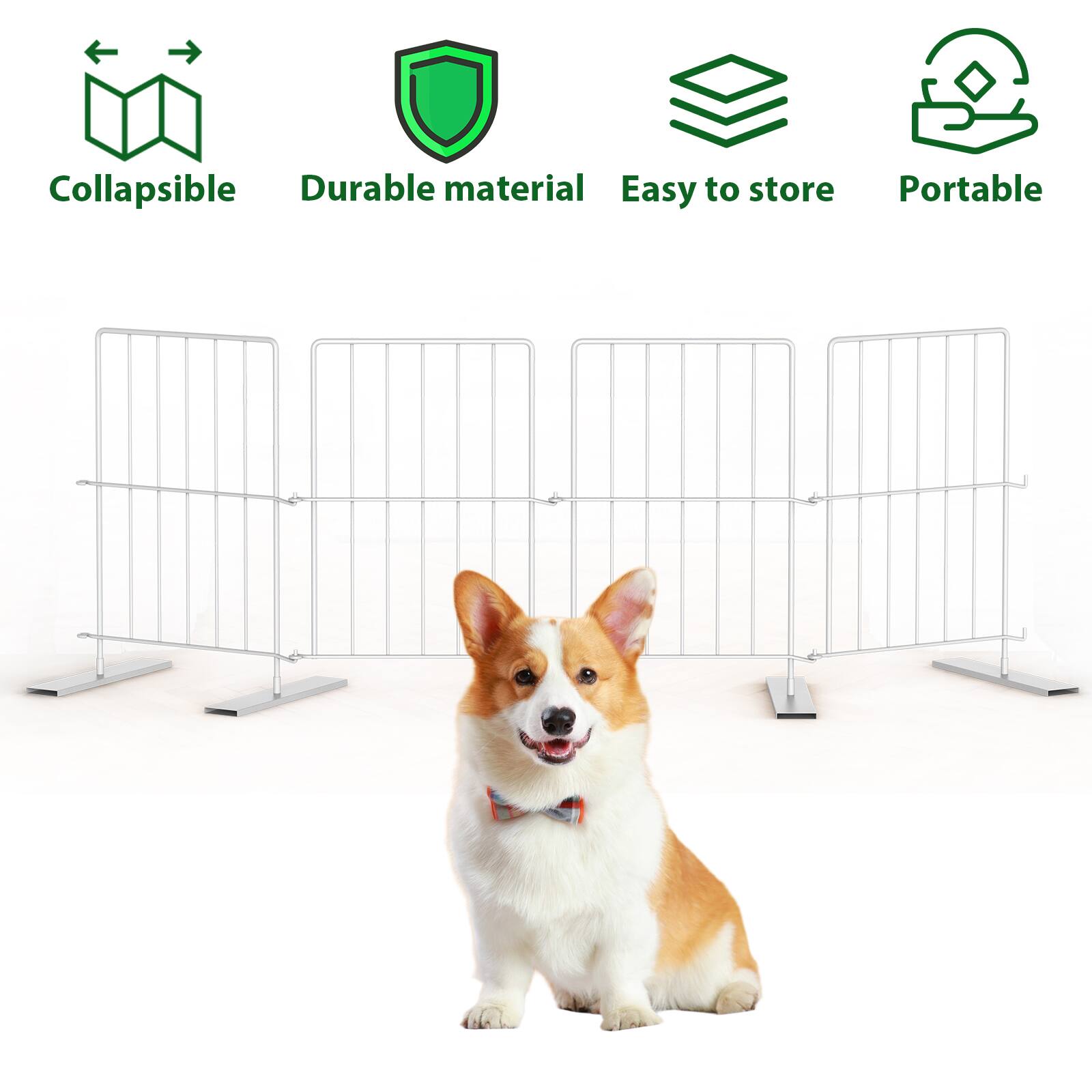 Collapsible  
Durable material  
Easy to store  
Portable