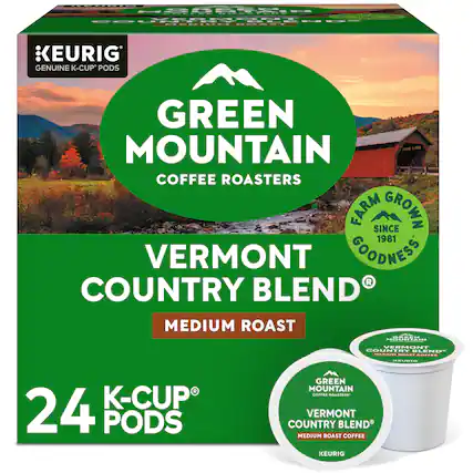 KEURIG GENUINE K-CUP PODS
GREEN MOUNTAIN COFFEE ROASTERS
VERMONT COUNTRY BLEND
MEDIUM ROAST
FARM GROWN SINCE 1981
24 K-CUP PODS
GOODNESS