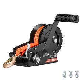 VEVOR - Boat Winch, 3500 lbs Hand Winch, Heavy Duty Manual Rope Crank with 20ft Orange Polyester Strap, Portable Two-Way Ratchet - Black;Orange