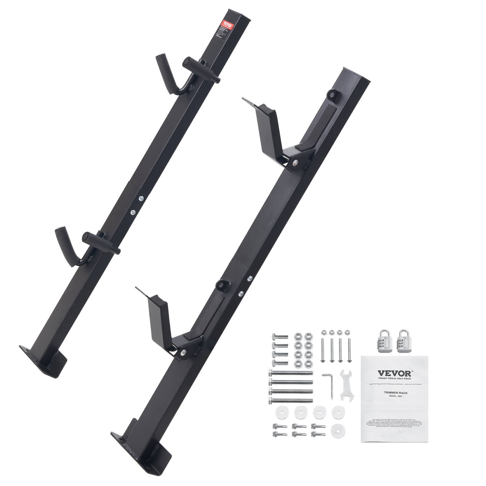 Front. VEVOR - Trimmer Rack, 2 Place Weeder Trimmer Rack, Trim Holder Trailer Rack Carrier with Zinc Alloy Password Lock - Black.