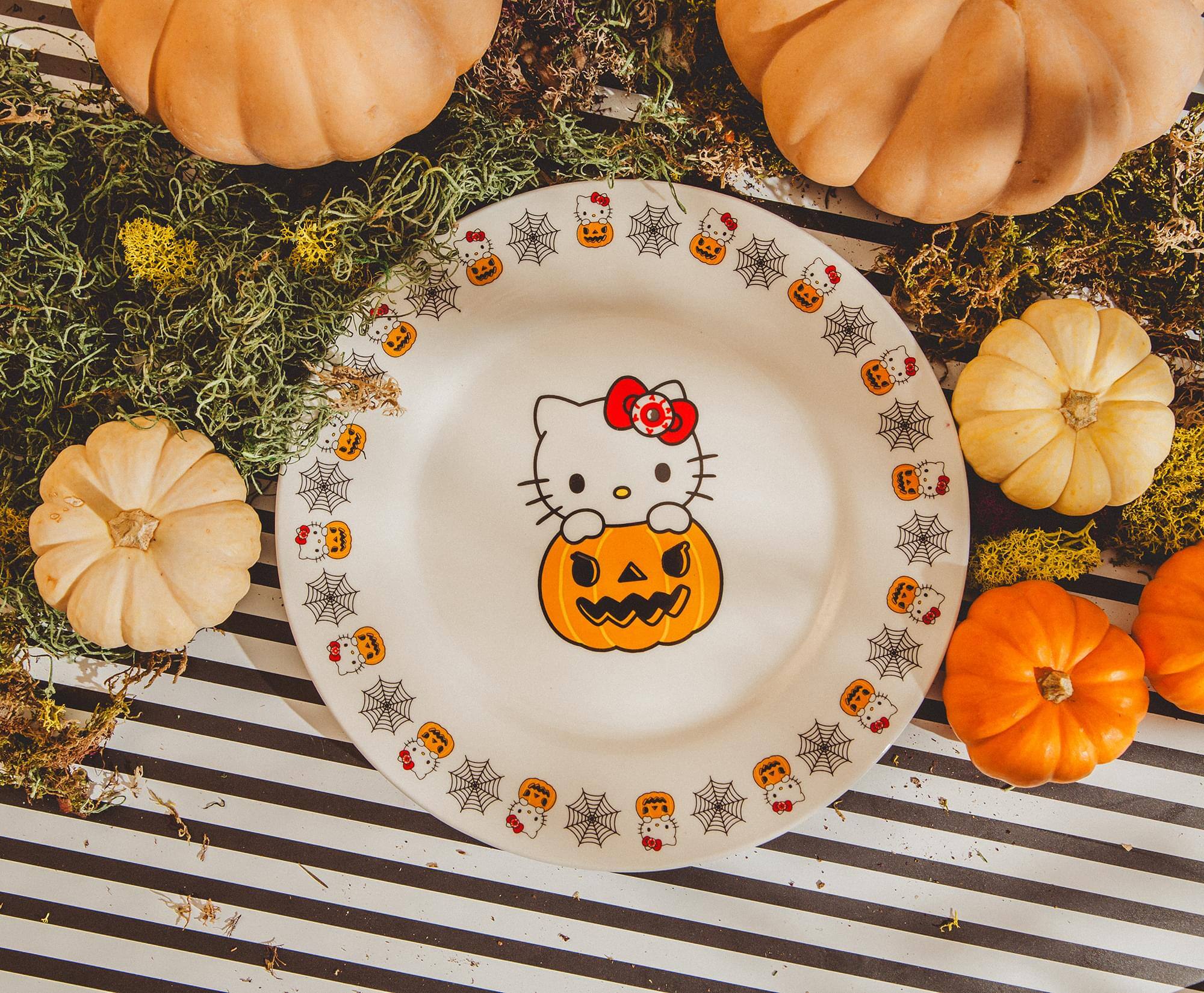 Alt View 1. Silver Buffalo - Sanrio Hello Kitty Pumpkin Boo 11-Inch Ceramic Dinner Plate - Orange.