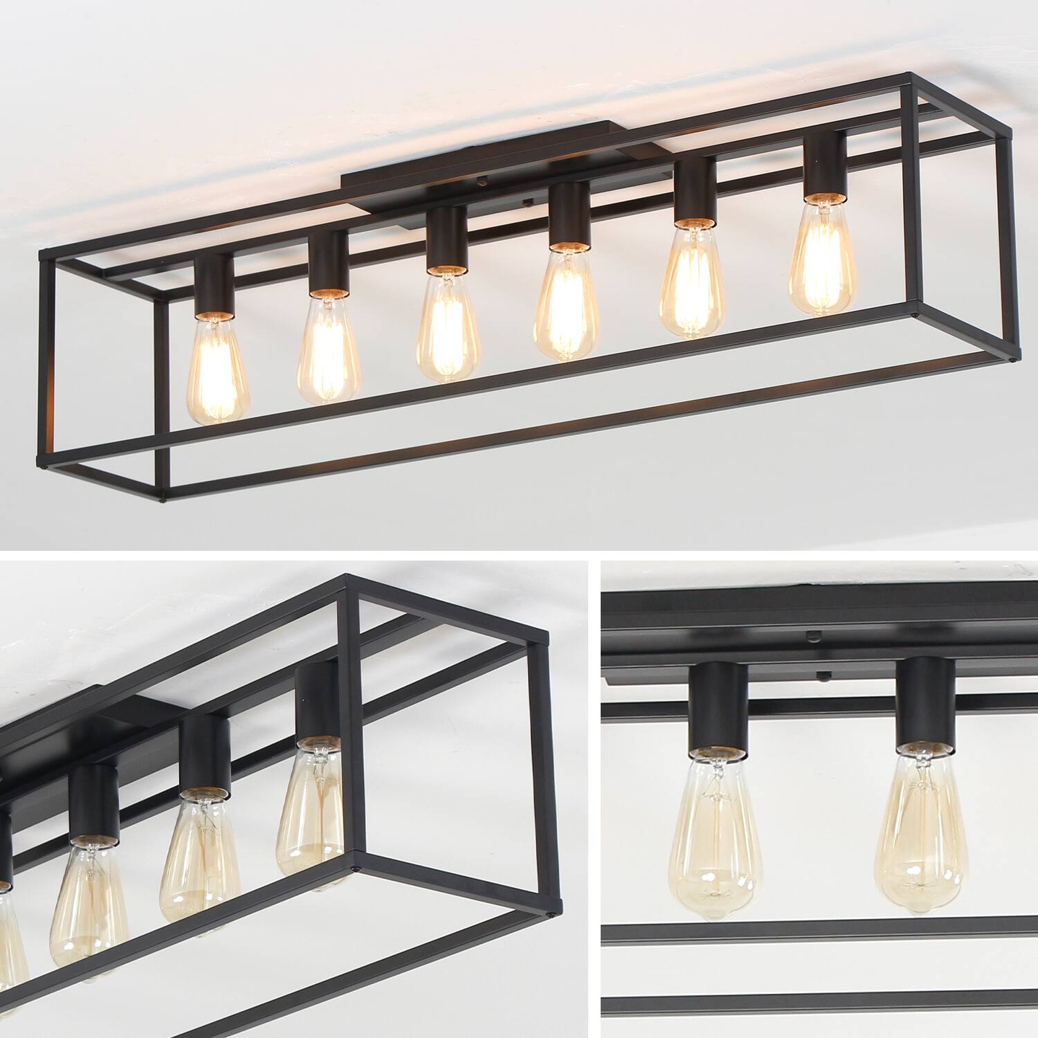 Alt View 1. Umeiluce - 6 Lights Island Ceiling Flush Mount Light Cage Farmhouse Vintagle style for Dinning Room Asile Matte Black finish - Matte Black.