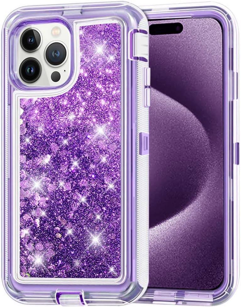 Entronix - Heavy Duty Glitter Case for iPhone 15 Pro - Ultimate Protection and Style - Purple