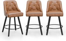 Winado - 26" H Swivel Barstools Upholstered Counter Stool with Back Kitchen High Chairs Counter Height Bar Stools with Cushion - Brown Pu-Set of 3