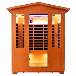 RYHNUYNE - 4 Person Outdoor Sauna Room, 158 x 119 x 208 cm, Fir and Red Cedar, 2600W 11 Heating Plates, 65 Celsius - Ameican White Oak