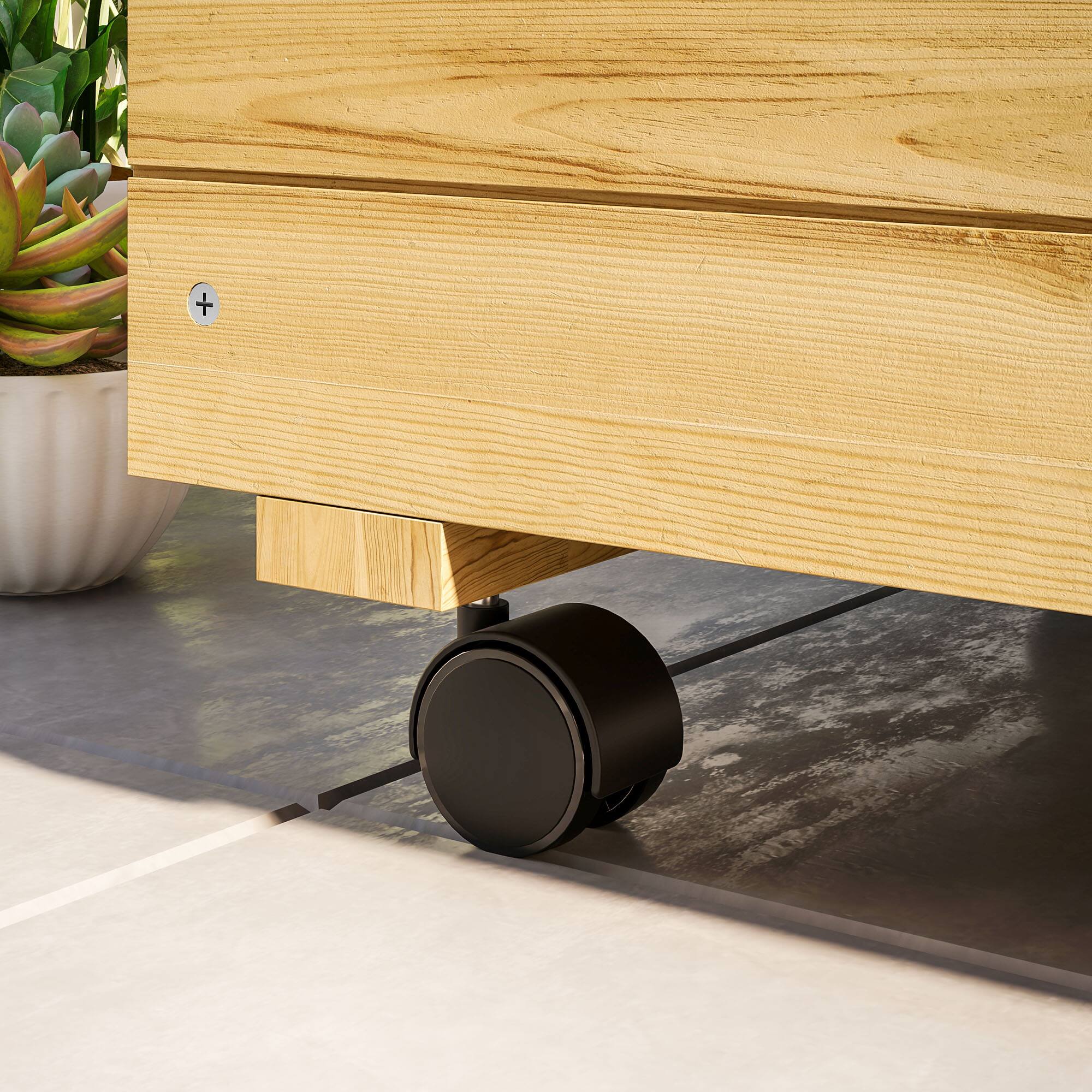 Alt View 8. Outsunny - Raised Garden Bed with Trellis and Wheels, Outdoor Wooden Elevated Planter Box, Freestanding Raised Flower Bed - Natural Wood.