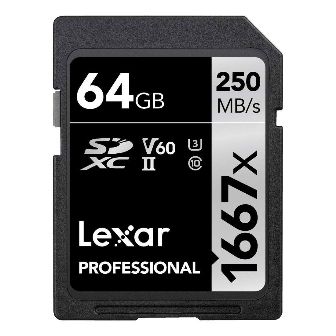 64 GB  
250 MB/s  
S2 XC II  
V60  
1667x  
Lexar PROFESSIONAL