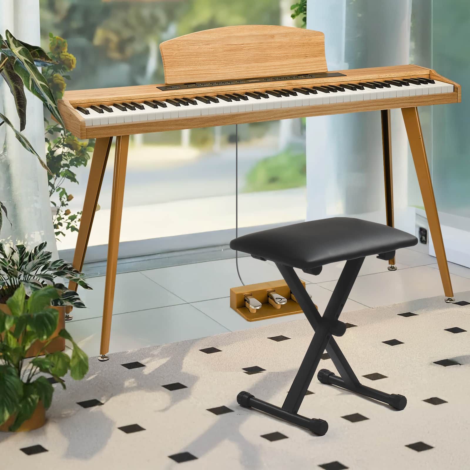 Winado - 88 Key Semi-Weighted Standard Keyboards Digital Piano with Triple Pedals, Bench