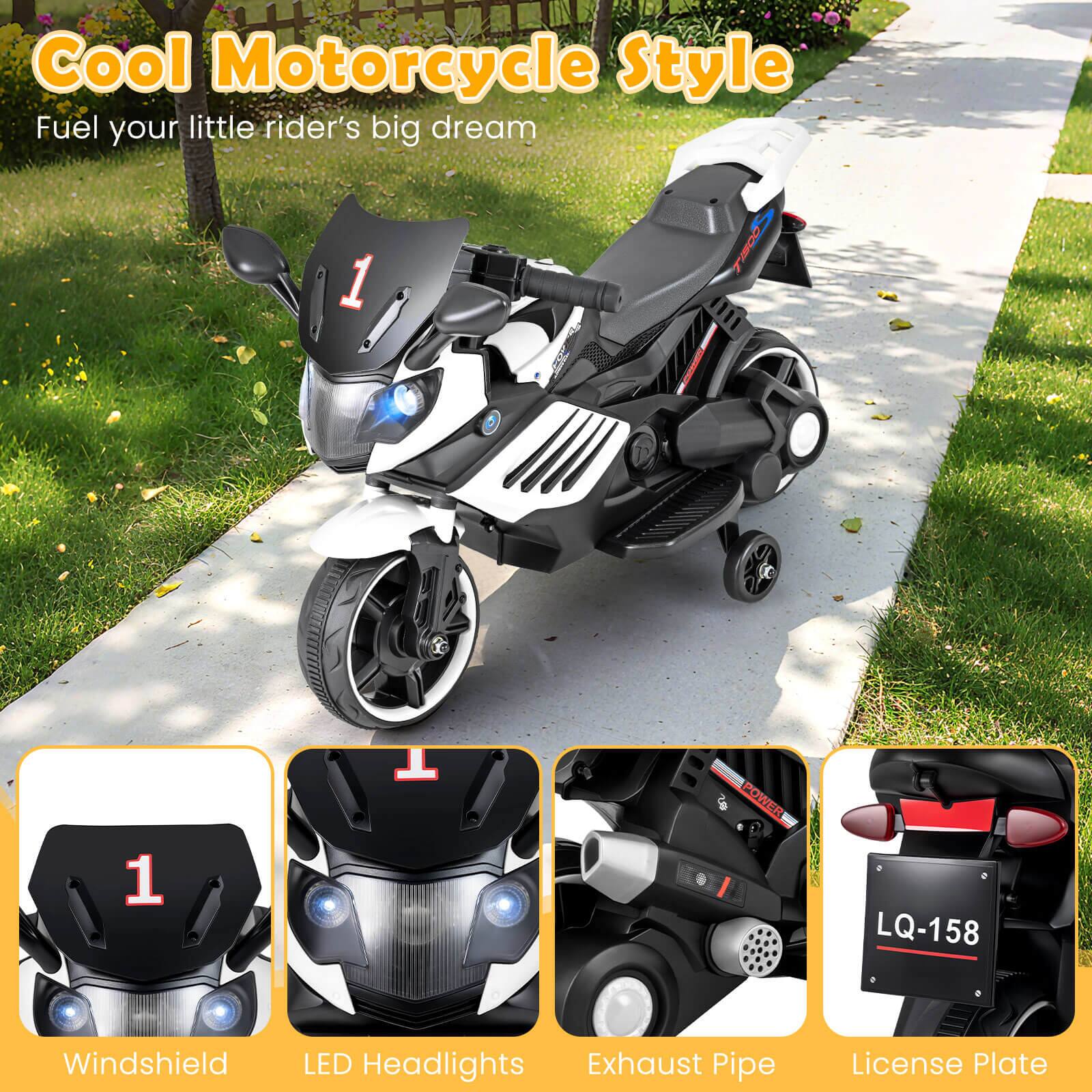 Cool Motorcycle Style  
Fuel your little rider's big dream  

Windshield  
LED Headlights  
Exhaust Pipe  
License Plate  

LQ-158