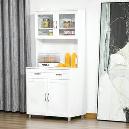 Kadyn - 67" Buffet with Hutch, Modern Kitchen Pantry, Freestanding Storage Cabinet with Framed Glass Doors - White