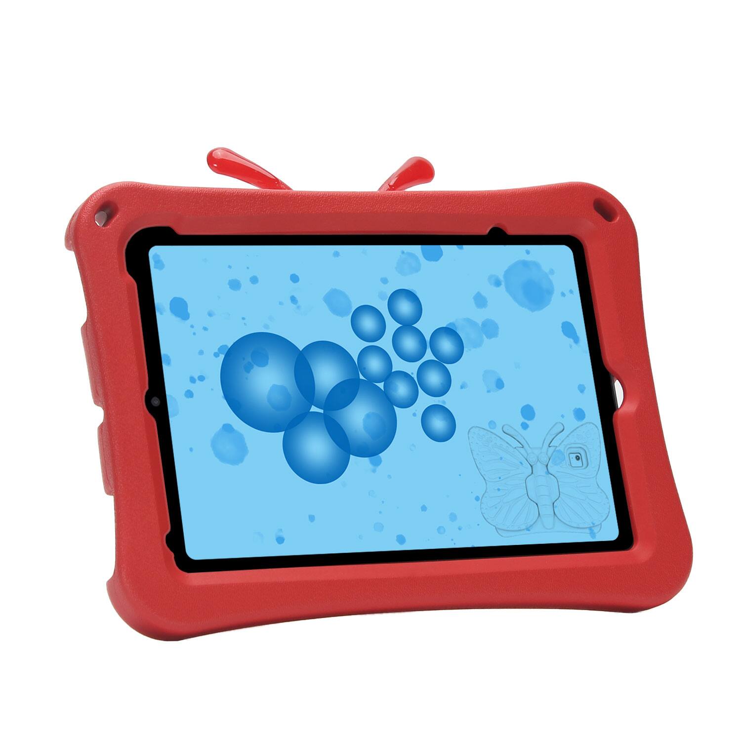 Back. Dteck - Kids Butterfly Case for Apple iPad mini (A17 Pro) 2024 & iPad mini 6th/5th/4th Gen,3D Cartoon EVA Shockproof Stand Cover - Red.