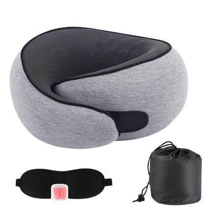 Front. Fabibe - Airplane Travel Neck Pillow For Support Long Flight Memory Foam Compact Head With Sleeping & Road Trips(gray) - Gray.