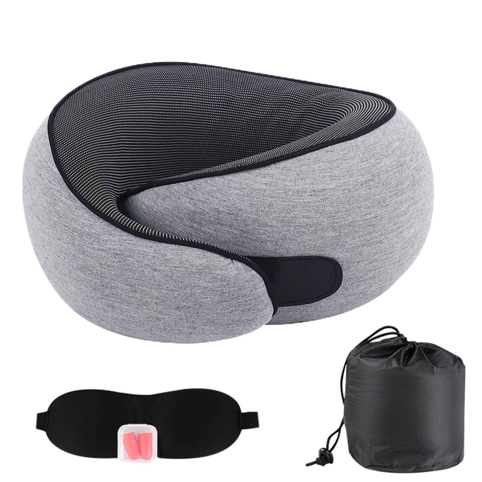 Front. Fabibe - Airplane Travel Neck Pillow For Support Long Flight Memory Foam Compact Head With Sleeping & Road Trips(gray) - Gray.
