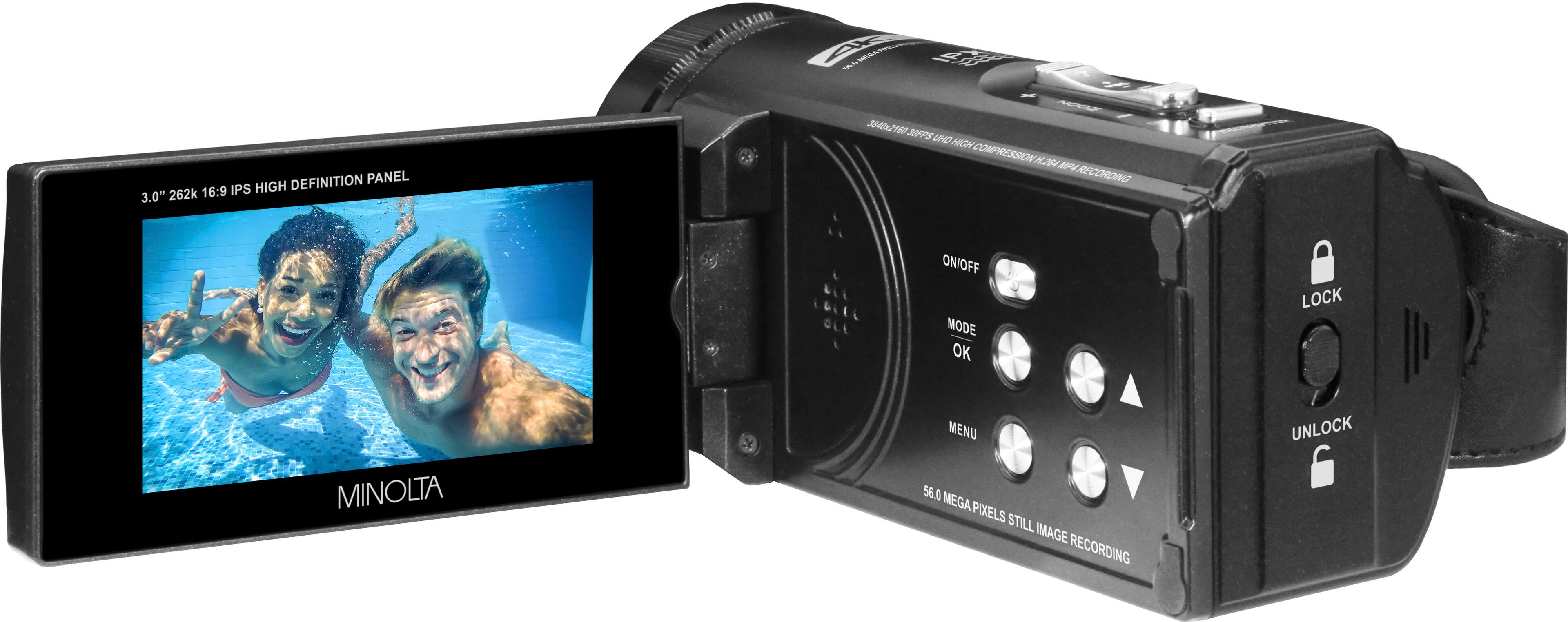 AX Sop MS DEFINITION PANEL 16:9 IPS HIGH 3.0" 262k 30422180 160 30FPS UND NIGN COMPREESSION N.24 A RECORDING ON/OFF MODE OK LOCK MINOLTA MENU 56.0 MEGA PIXELS STILL IMAGE RECORDING UNLOCK