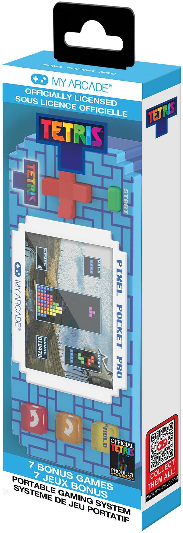 MY ARCADE  
OFFICIALLY LICENSED  
SOU L'ENCE OFFICIELLE  

TETRIS  

PIXEL POCKET PRO  

7 BONUS GAMES  
7 JEUX BONUS  

PORTABLE GAMING SYSTEM  
SYSTÈME DE JEU PORTATIF  

OFFICIAL PRODUCT  
WWW.TETRIS.COM  

COLLECT THEM ALL!  
WWW.MYARCADE.COM - T (Teen 13+)